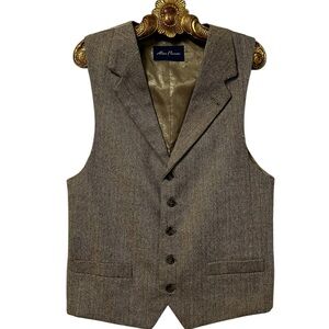 Alan Flusser Herringbone Tweed Vest Mens Small Brown Classic Tailored